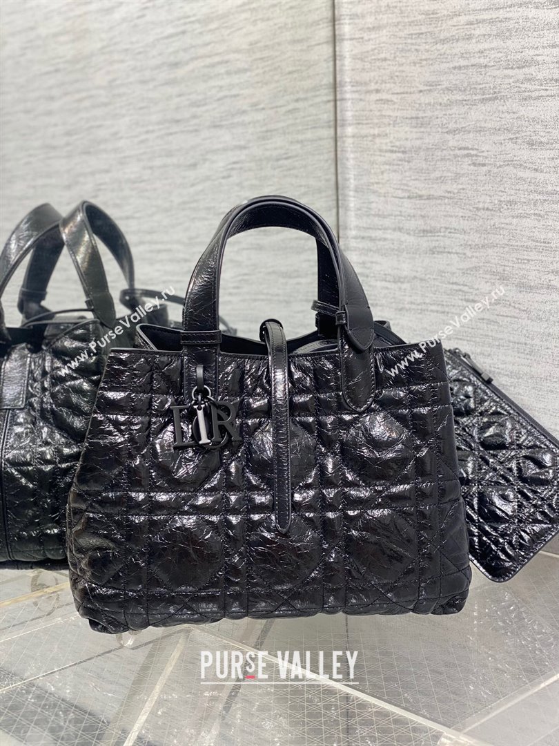 Dior Medium Toujours Tote Bag in Black Macrocannage Crinkled Calfskin 2024 (XXG-24081413)