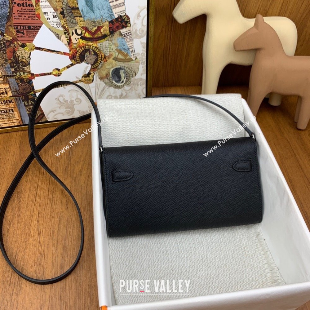 Hermes Kelly To Go Wallet Bag in Original Epsom Leather Black/Silver 2024(Full Handmade) (XYA-24100803)