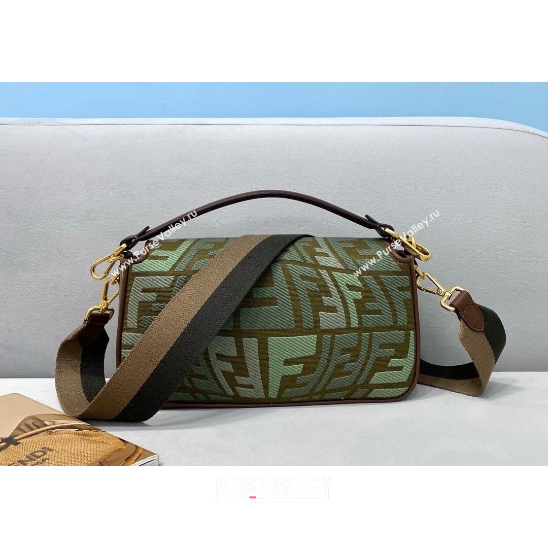 Fendi Baguette Medium Bag in FF Fish-Eye Embroidered Canvas Green 2021 8381 (CL-21073116)