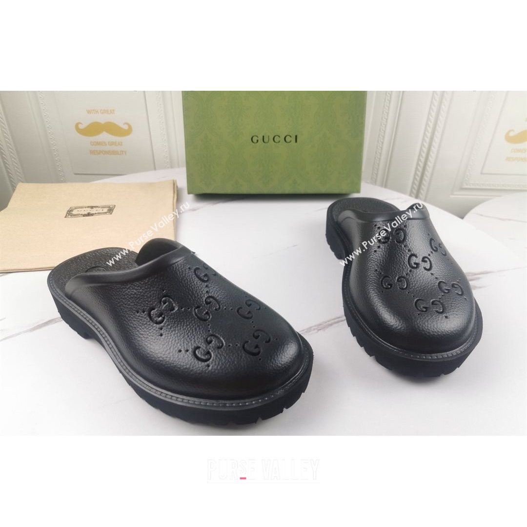 Gucci Perforated GG Rubber Mules 2cm Black 2021 (MD-21082048)