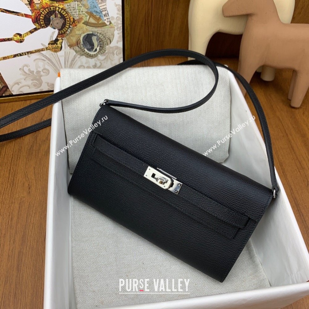 Hermes Kelly To Go Wallet Bag in Original Epsom Leather Black/Silver 2024(Full Handmade) (XYA-24100803)