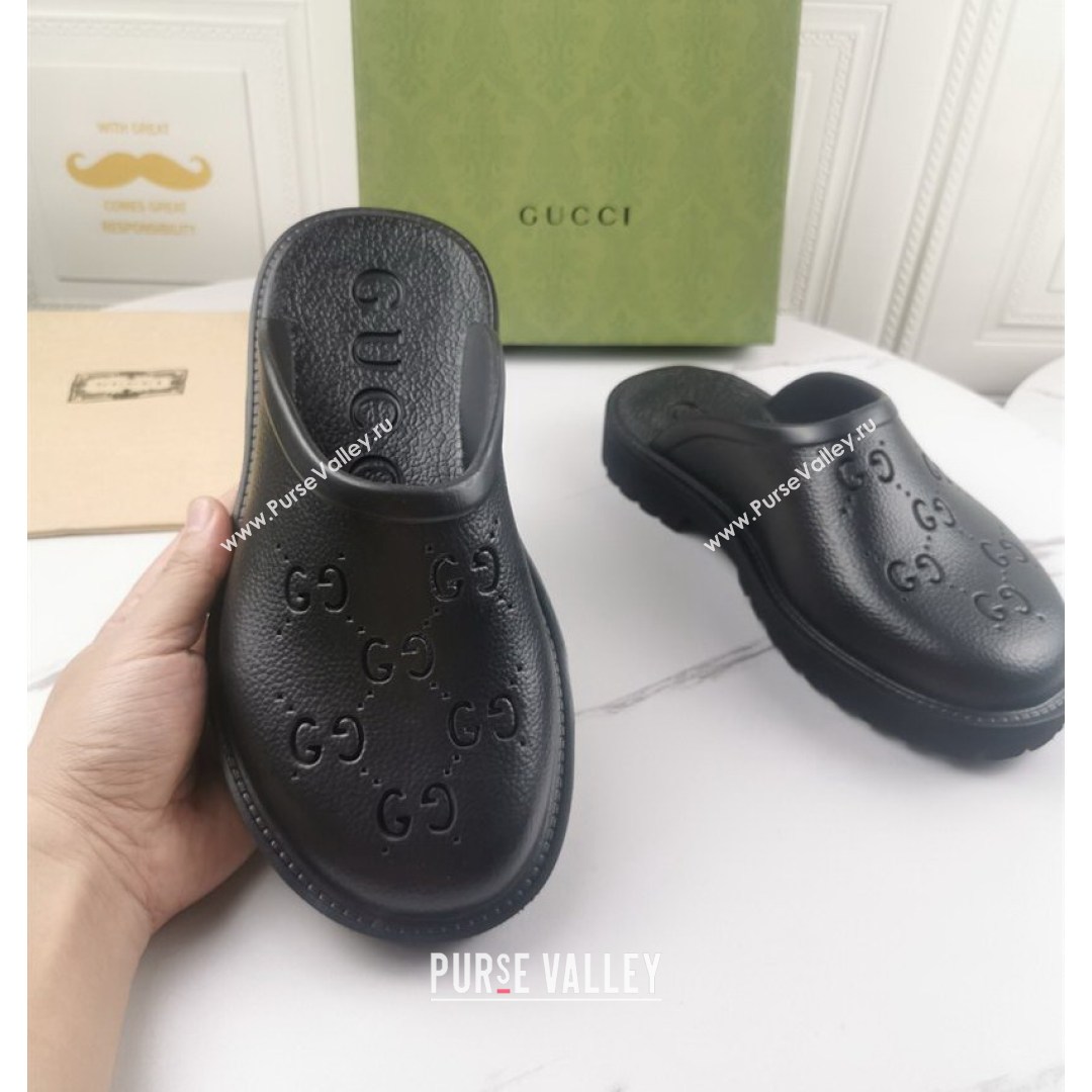 Gucci Perforated GG Rubber Mules 2cm Black 2021 (MD-21082048)