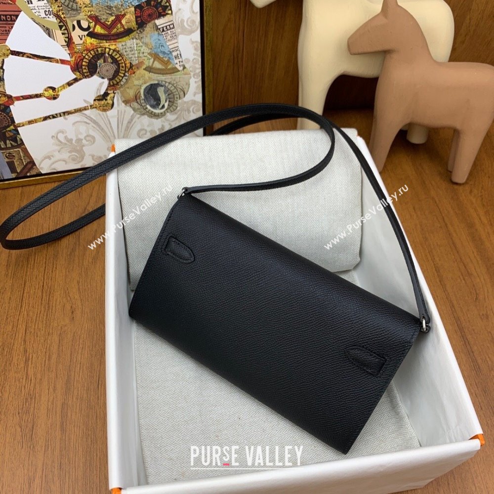 Hermes Kelly To Go Wallet Bag in Original Epsom Leather Black/Silver 2024(Full Handmade) (XYA-24100803)