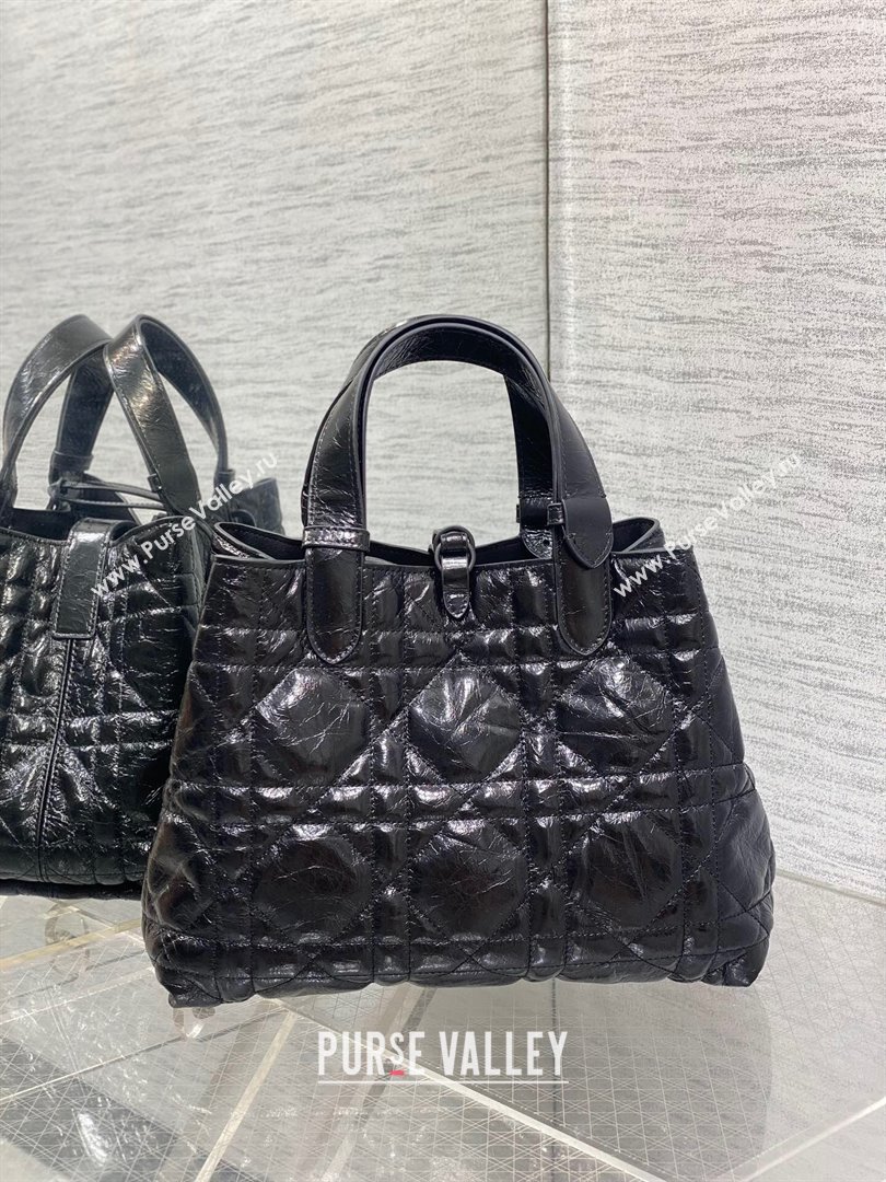 Dior Medium Toujours Tote Bag in Black Macrocannage Crinkled Calfskin 2024 (XXG-24081413)