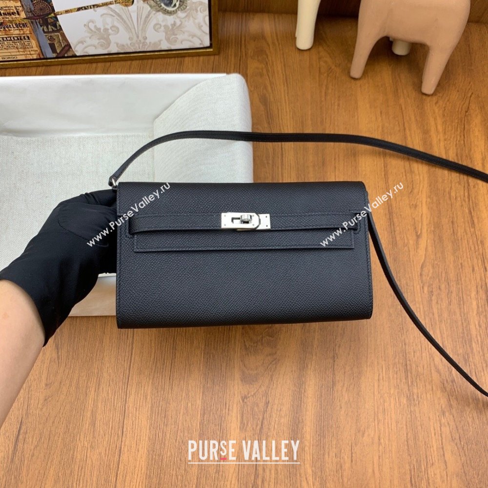 Hermes Kelly To Go Wallet Bag in Original Epsom Leather Black/Silver 2024(Full Handmade) (XYA-24100803)