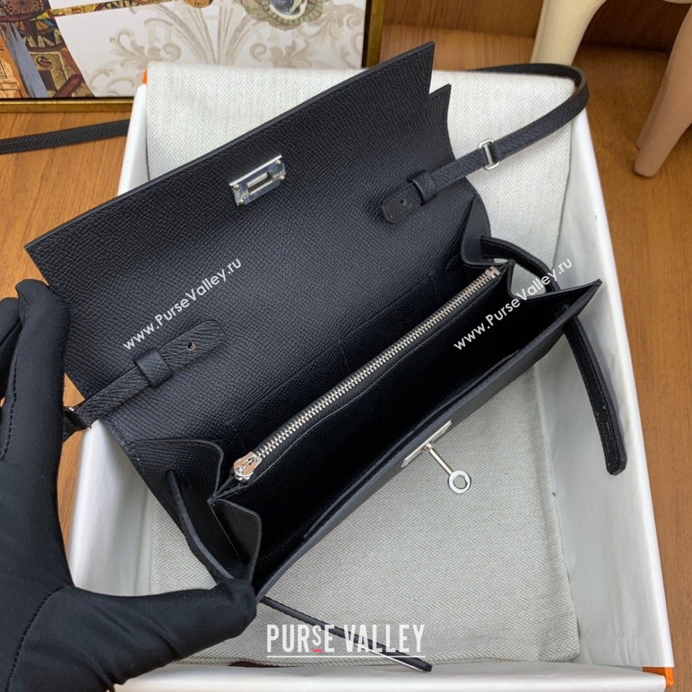 Hermes Kelly To Go Wallet Bag in Original Epsom Leather Black/Silver 2024(Full Handmade) (XYA-24100803)