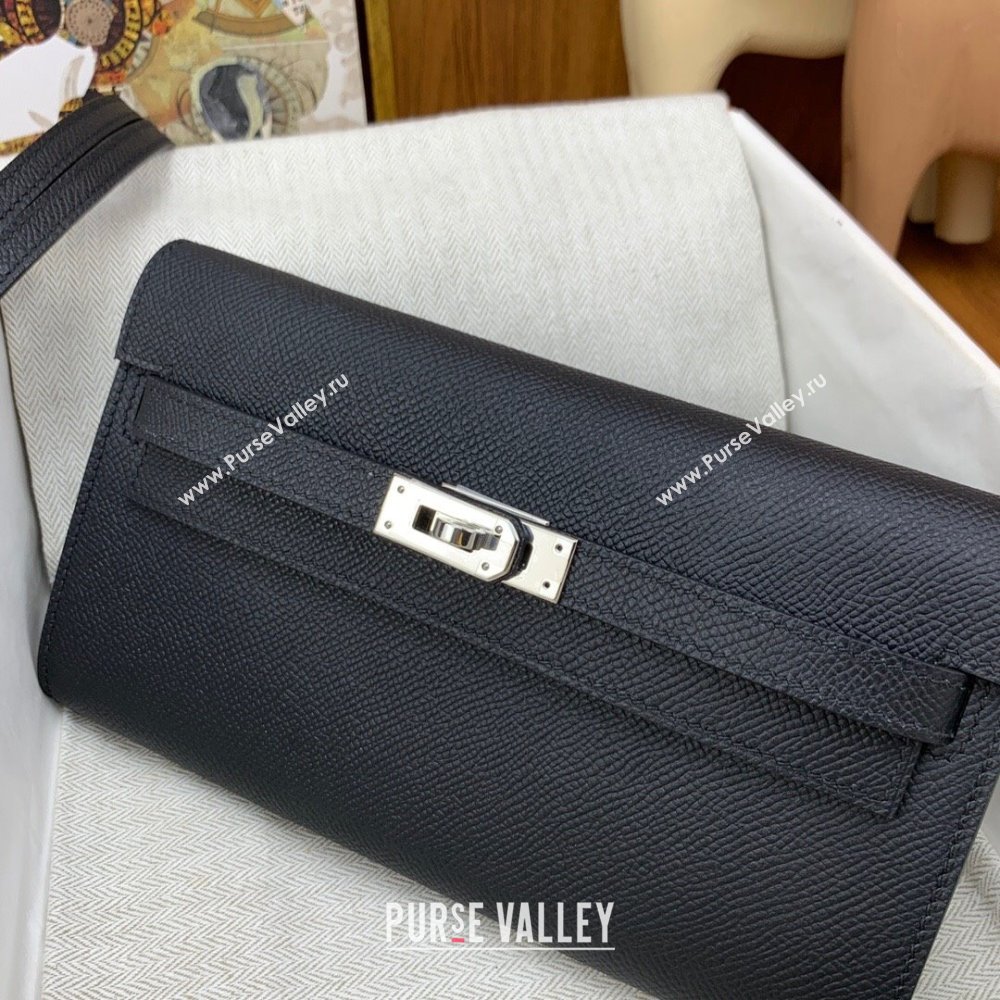 Hermes Kelly To Go Wallet Bag in Original Epsom Leather Black/Silver 2024(Full Handmade) (XYA-24100803)