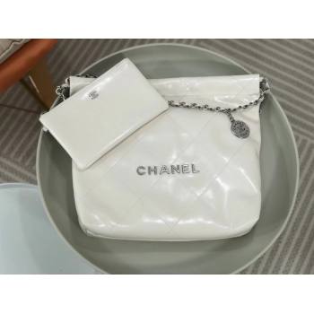 Chanel 22 Small Bag in Shiny Calfskin AS3260 SM01 White/Silver 2024 (SM-24062418)