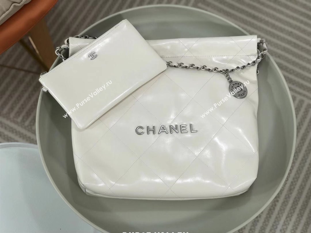 Chanel 22 Small Bag in Shiny Calfskin AS3260 SM01 White/Silver 2024 (SM-24062418)