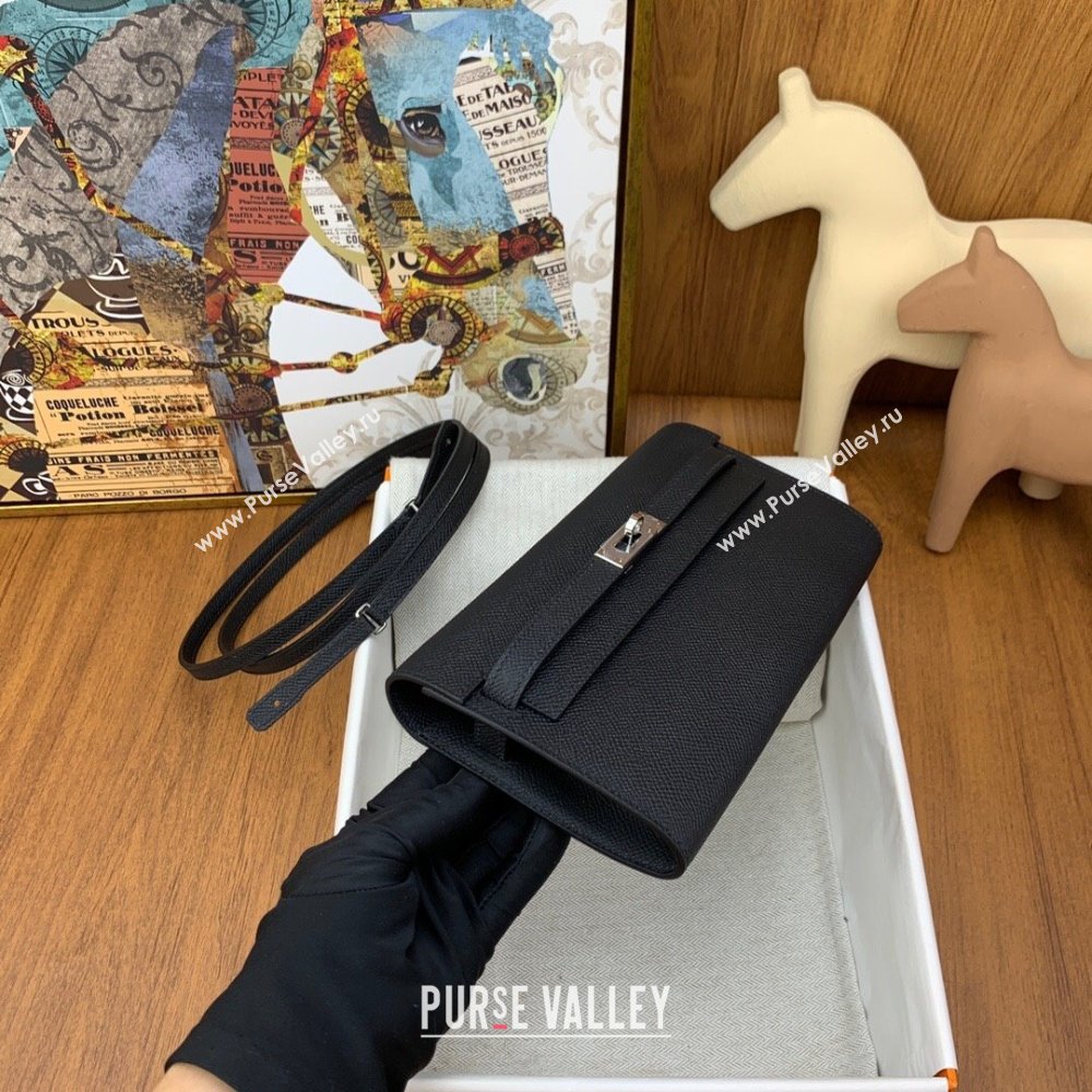 Hermes Kelly To Go Wallet Bag in Original Epsom Leather Black/Silver 2024(Full Handmade) (XYA-24100803)