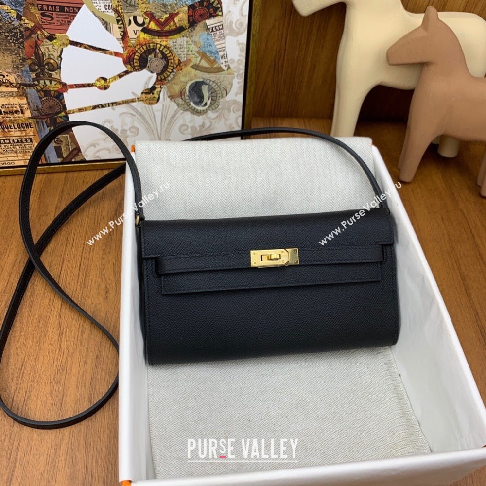 Hermes Kelly To Go Wallet Bag in Original Epsom Leather Black/Gold 2024(Full Handmade) (XYA-24100804)