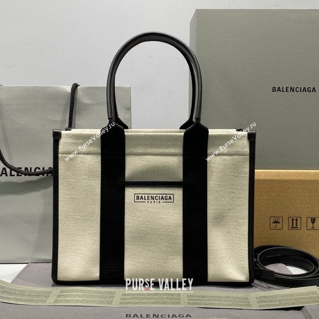 Balenciaga Hardware Small Tote Bag in White Cotton Canvas 2021 (ningm-21091503)