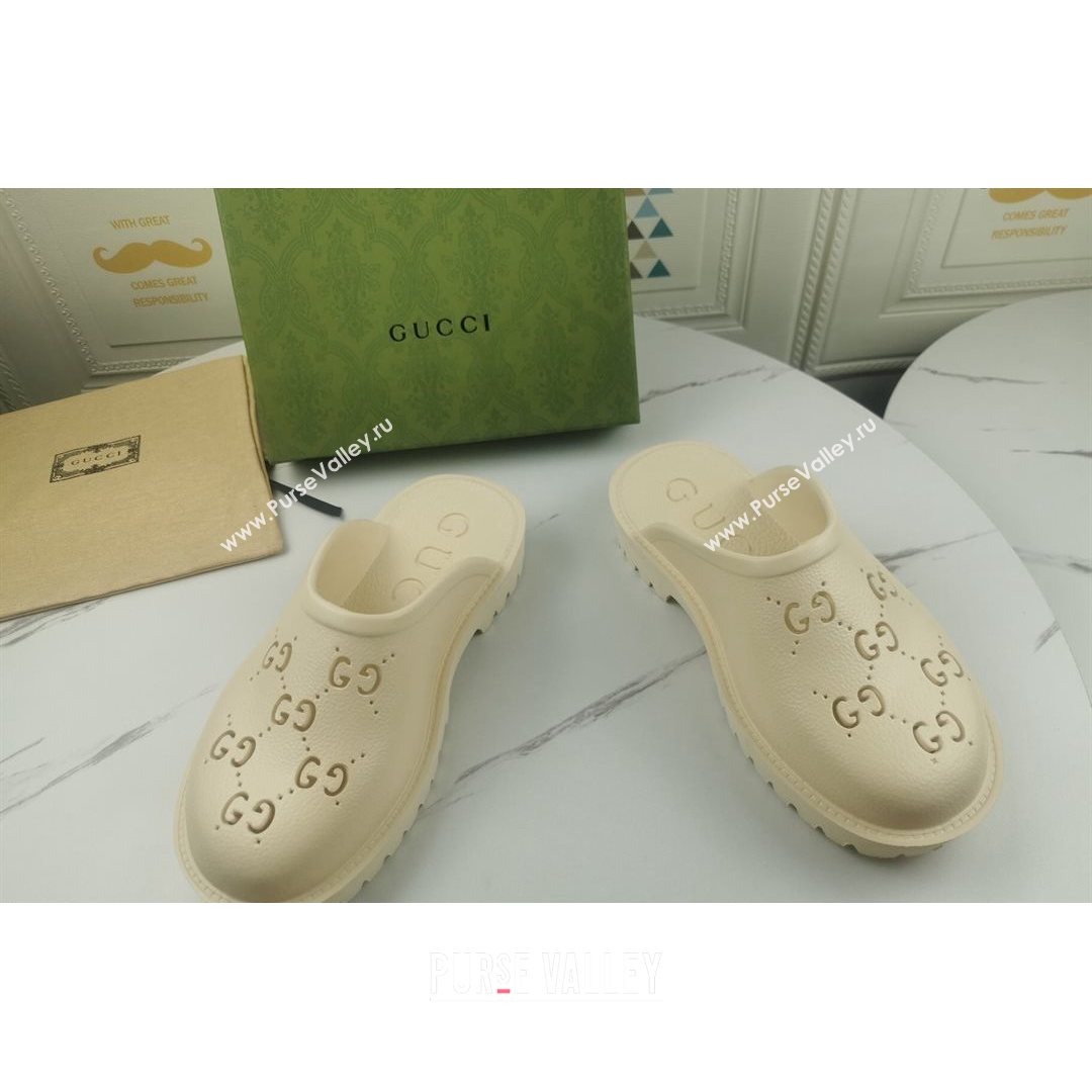 Gucci Perforated GG Rubber Mules 2cm White 2021 (MD-21082049)