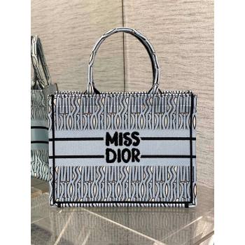 Dior Medium Book Tote Bag in Pale Blue and Black Miss Dior Allover Embroidery 2024 (XXG-24081322)