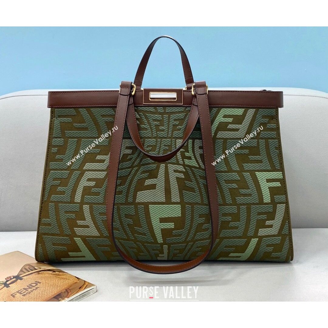 Fendi Peekaboo X-Tote Tote Bag in FF Fish-Eye Embroidered Canvas Green 2021 8386 (CL-21073117)