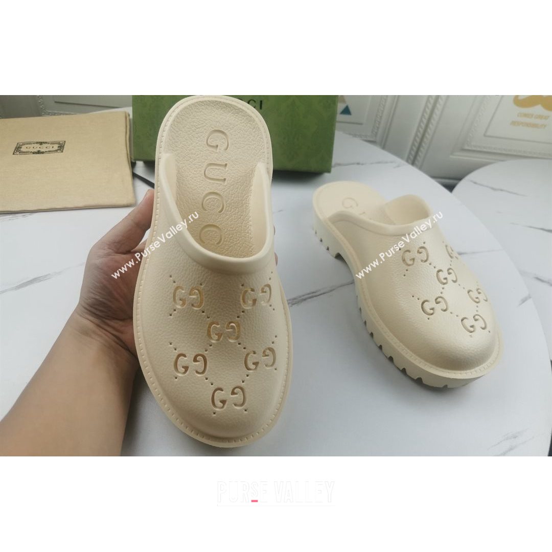 Gucci Perforated GG Rubber Mules 2cm White 2021 (MD-21082049)