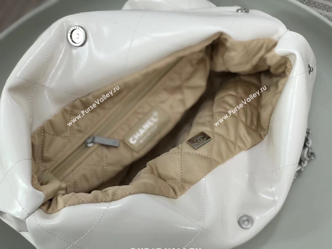 Chanel 22 Small Bag in Shiny Calfskin AS3260 SM01 White/Silver 2024 (SM-24062418)