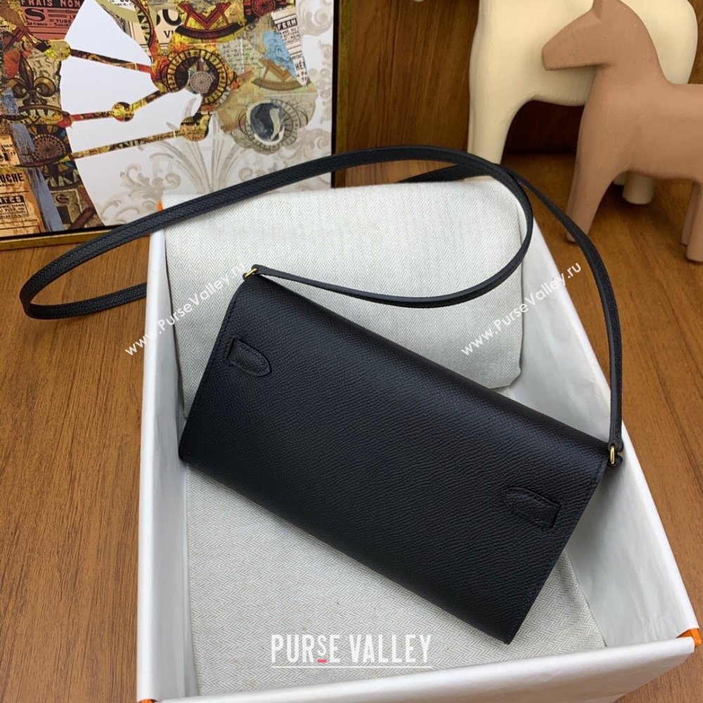 Hermes Kelly To Go Wallet Bag in Original Epsom Leather Black/Gold 2024(Full Handmade) (XYA-24100804)