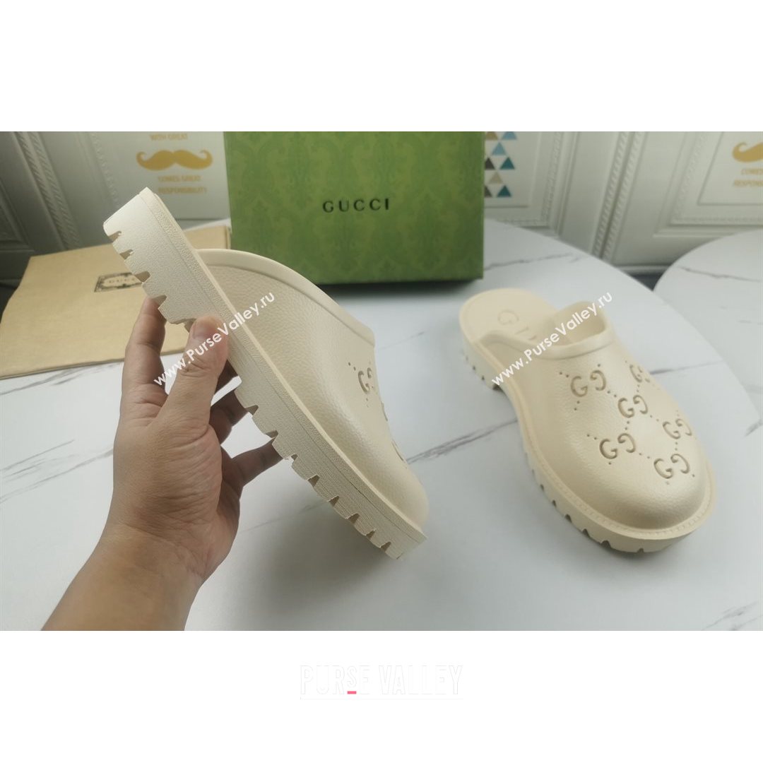 Gucci Perforated GG Rubber Mules 2cm White 2021 (MD-21082049)