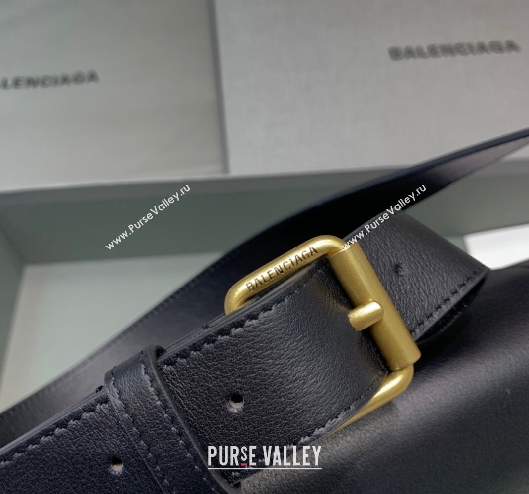 Balenciaga Hourglass Sling Back Large Bag in Calf Leather Black/Gold 2021 (JM-21102330)