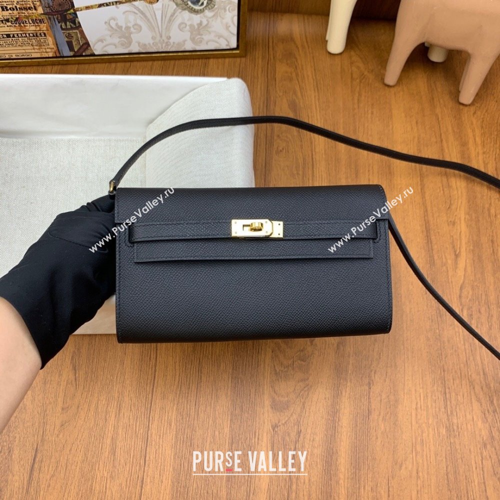 Hermes Kelly To Go Wallet Bag in Original Epsom Leather Black/Gold 2024(Full Handmade) (XYA-24100804)