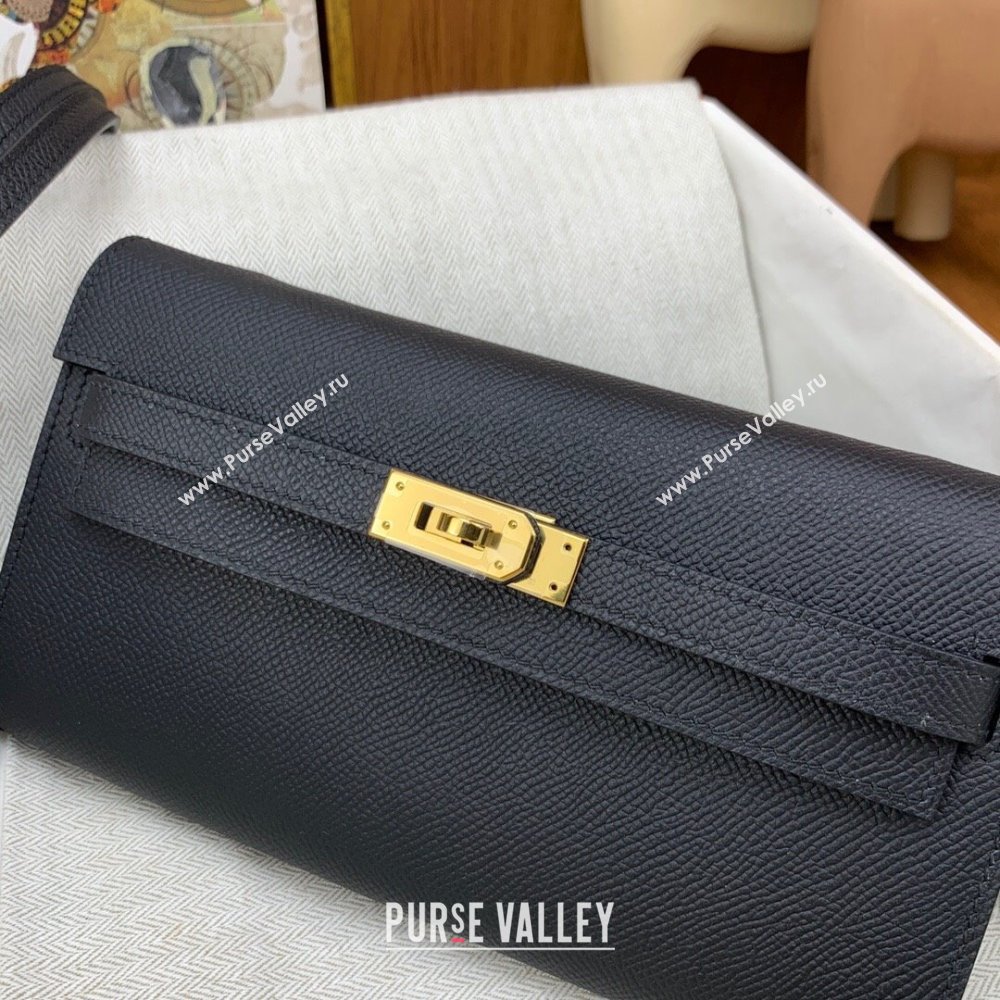 Hermes Kelly To Go Wallet Bag in Original Epsom Leather Black/Gold 2024(Full Handmade) (XYA-24100804)