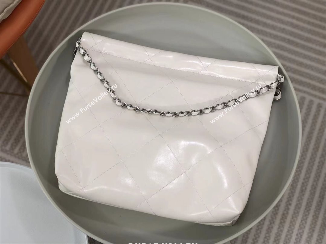 Chanel 22 Small Bag in Shiny Calfskin AS3260 SM01 White/Silver 2024 (SM-24062418)