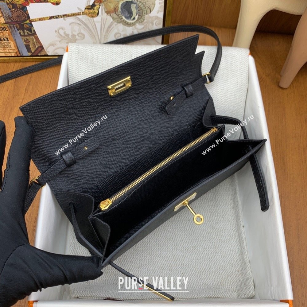 Hermes Kelly To Go Wallet Bag in Original Epsom Leather Black/Gold 2024(Full Handmade) (XYA-24100804)