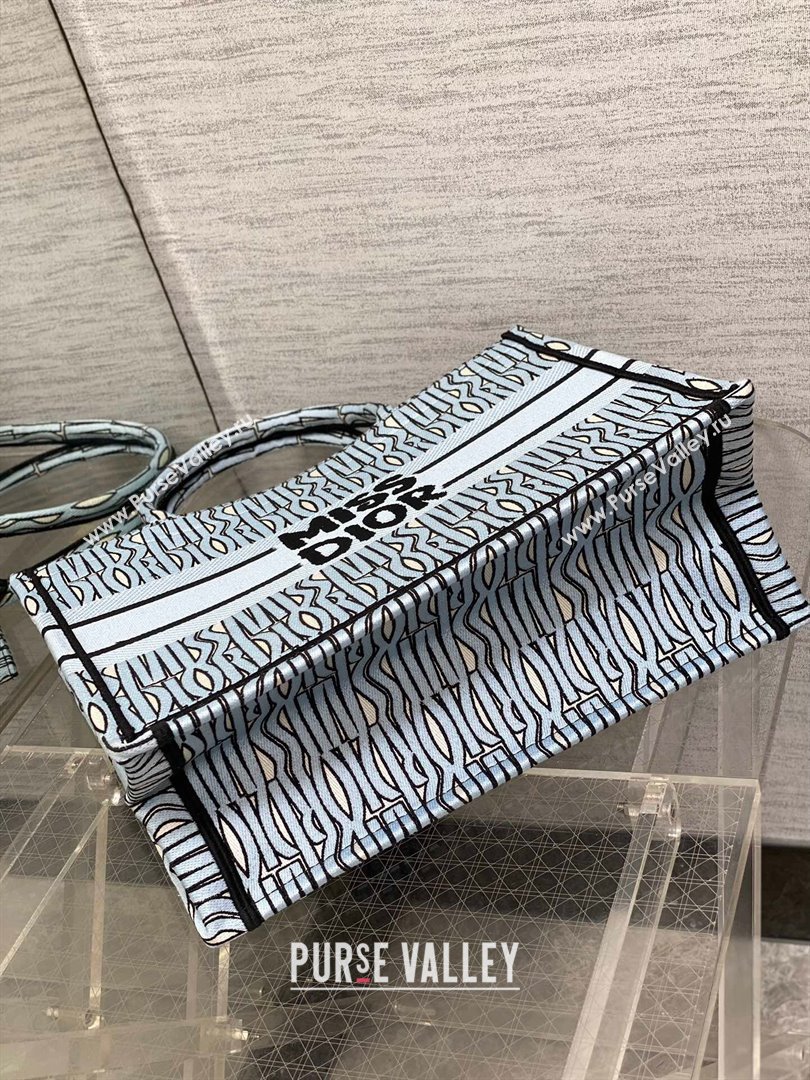 Dior Medium Book Tote Bag in Pale Blue and Black Miss Dior Allover Embroidery 2024 (XXG-24081322)