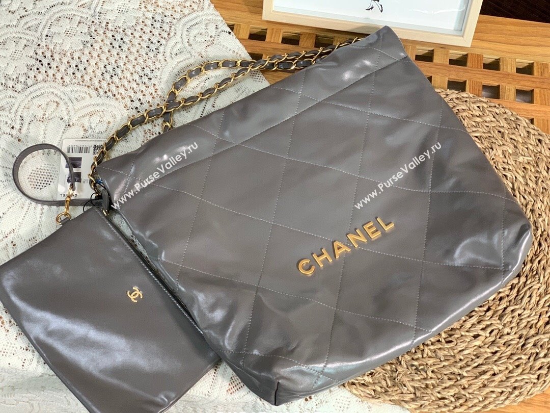 Chanel 22 Small Bag in Shiny Calfskin AS3260 SM02 Grey/Gold 2024 (SM-24062419)