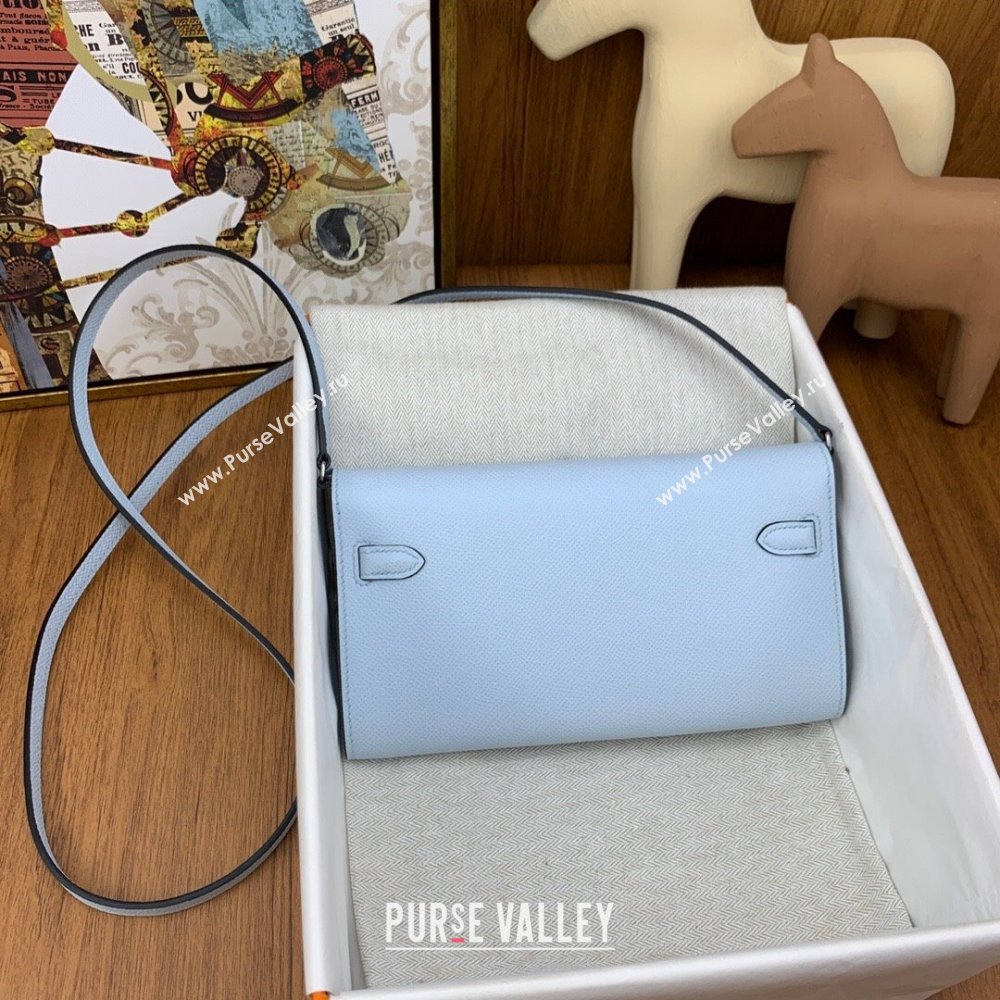 Hermes Kelly To Go Wallet Bag in Original Epsom Leather Grail Blue/Silver 2024(Full Handmade) (XYA-24100805)