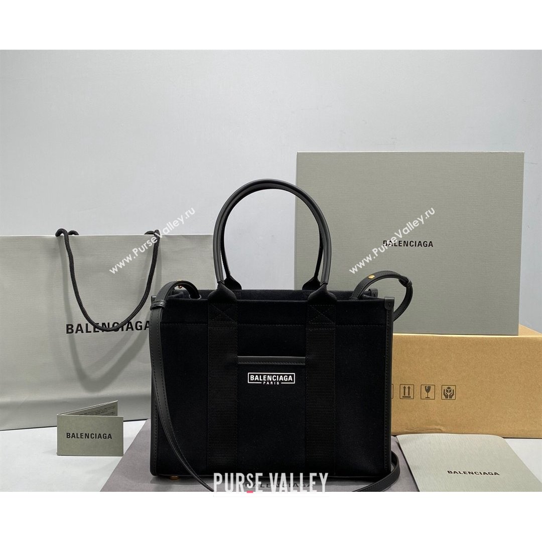 Balenciaga Hardware Small Tote Bag in Black Cotton Canvas 2021 (ningm-21091504)
