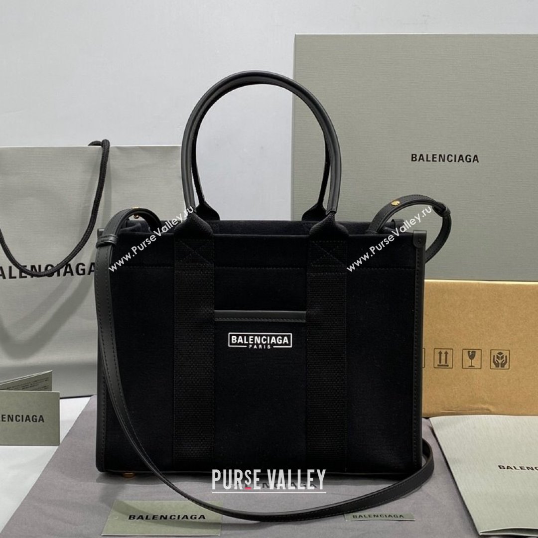 Balenciaga Hardware Small Tote Bag in Black Cotton Canvas 2021 (ningm-21091504)