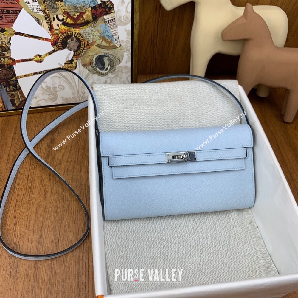 Hermes Kelly To Go Wallet Bag in Original Epsom Leather Grail Blue/Silver 2024(Full Handmade) (XYA-24100805)