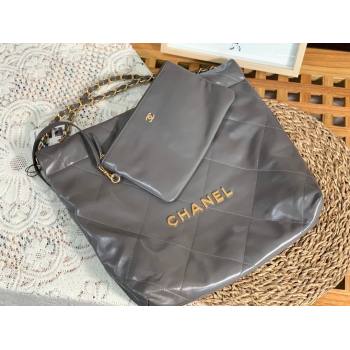 Chanel 22 Small Bag in Shiny Calfskin AS3260 SM02 Grey/Gold 2024 (SM-24062419)