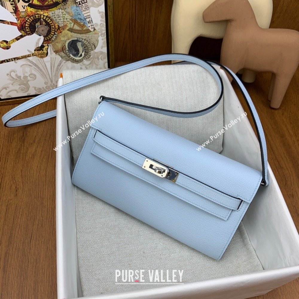 Hermes Kelly To Go Wallet Bag in Original Epsom Leather Grail Blue/Silver 2024(Full Handmade) (XYA-24100805)