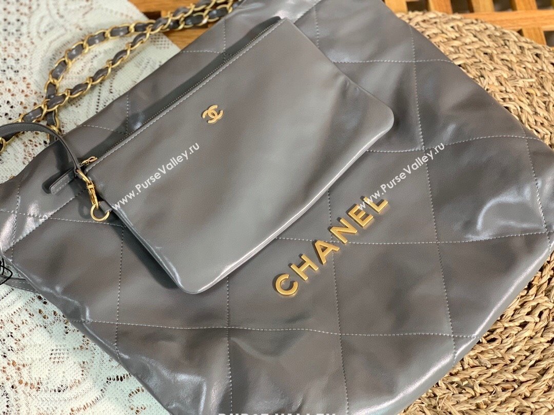 Chanel 22 Small Bag in Shiny Calfskin AS3260 SM02 Grey/Gold 2024 (SM-24062419)