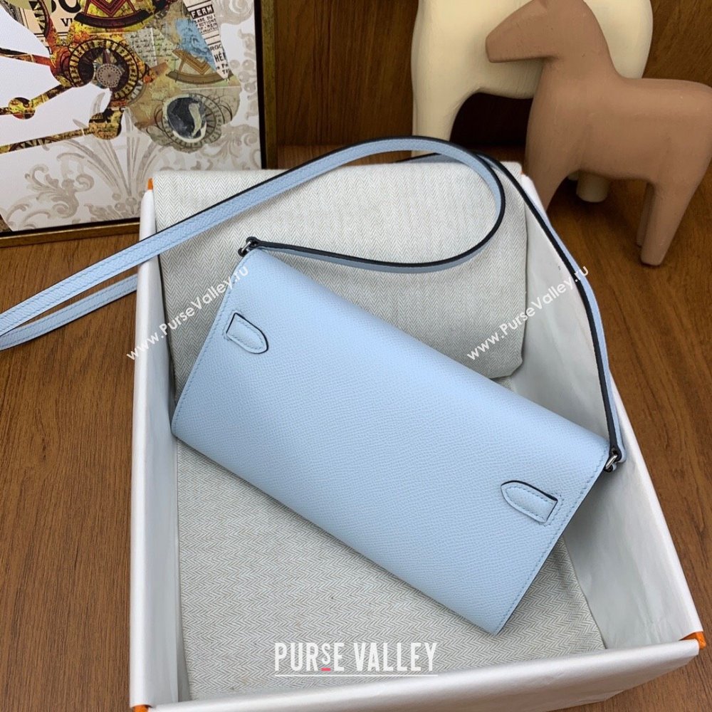 Hermes Kelly To Go Wallet Bag in Original Epsom Leather Grail Blue/Silver 2024(Full Handmade) (XYA-24100805)