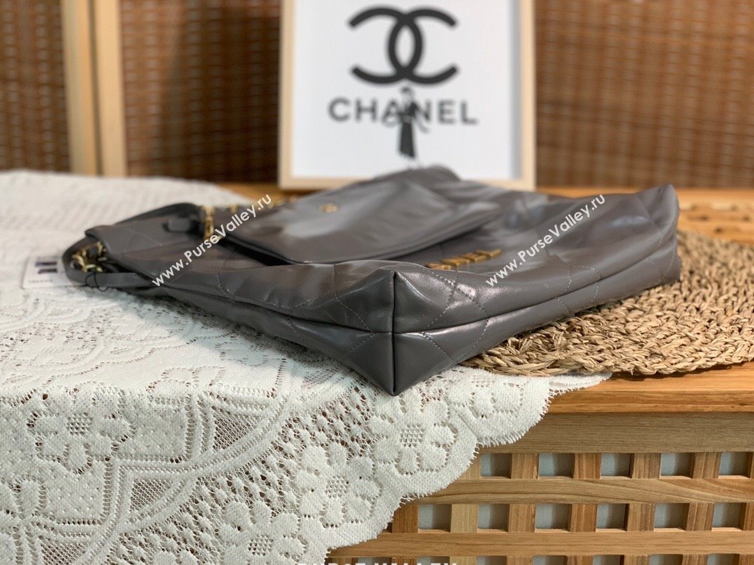 Chanel 22 Small Bag in Shiny Calfskin AS3260 SM02 Grey/Gold 2024 (SM-24062419)