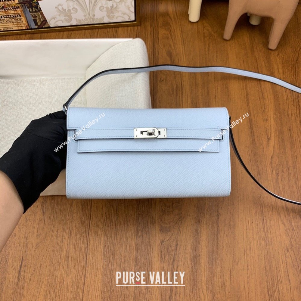 Hermes Kelly To Go Wallet Bag in Original Epsom Leather Grail Blue/Silver 2024(Full Handmade) (XYA-24100805)