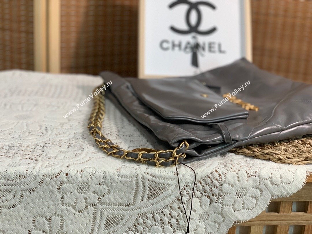 Chanel 22 Small Bag in Shiny Calfskin AS3260 SM02 Grey/Gold 2024 (SM-24062419)