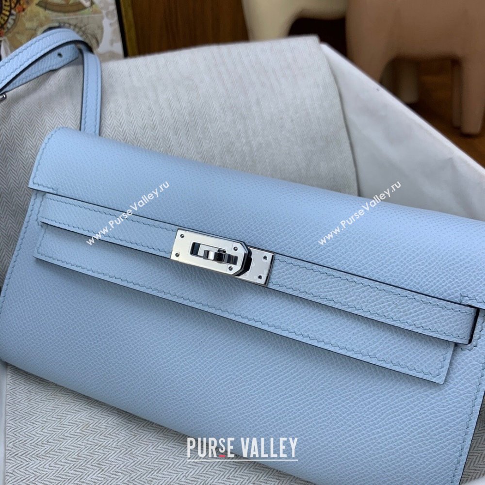 Hermes Kelly To Go Wallet Bag in Original Epsom Leather Grail Blue/Silver 2024(Full Handmade) (XYA-24100805)