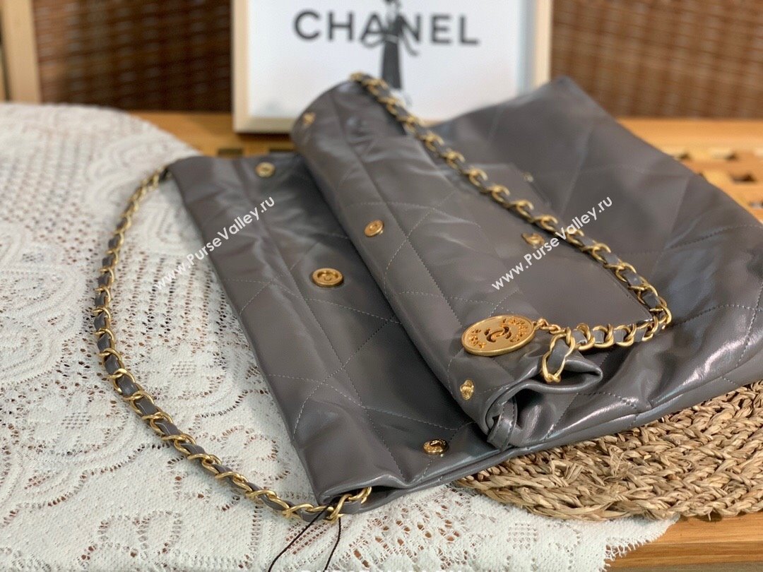 Chanel 22 Small Bag in Shiny Calfskin AS3260 SM02 Grey/Gold 2024 (SM-24062419)