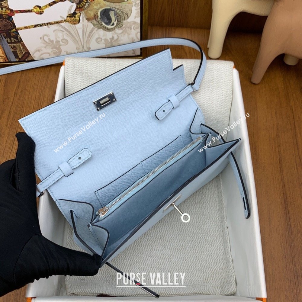 Hermes Kelly To Go Wallet Bag in Original Epsom Leather Grail Blue/Silver 2024(Full Handmade) (XYA-24100805)