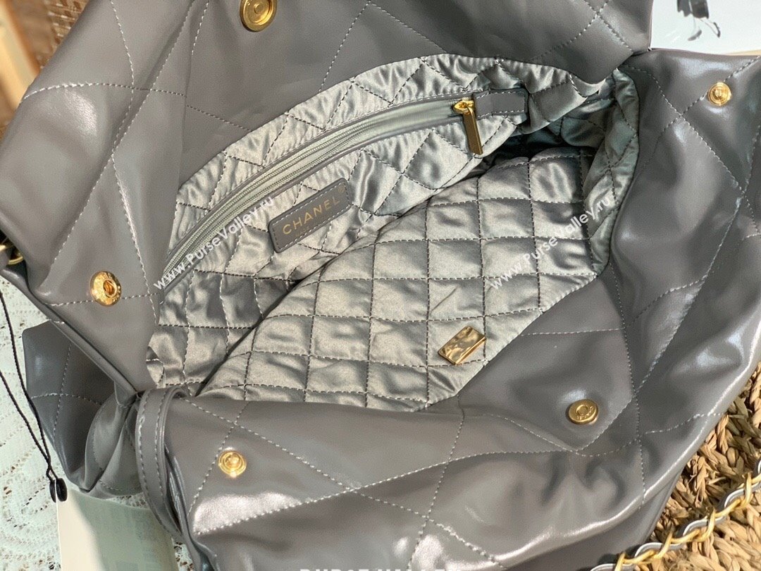 Chanel 22 Small Bag in Shiny Calfskin AS3260 SM02 Grey/Gold 2024 (SM-24062419)