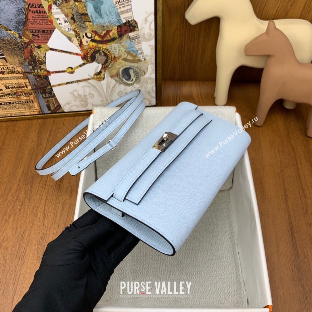 Hermes Kelly To Go Wallet Bag in Original Epsom Leather Grail Blue/Silver 2024(Full Handmade) (XYA-24100805)