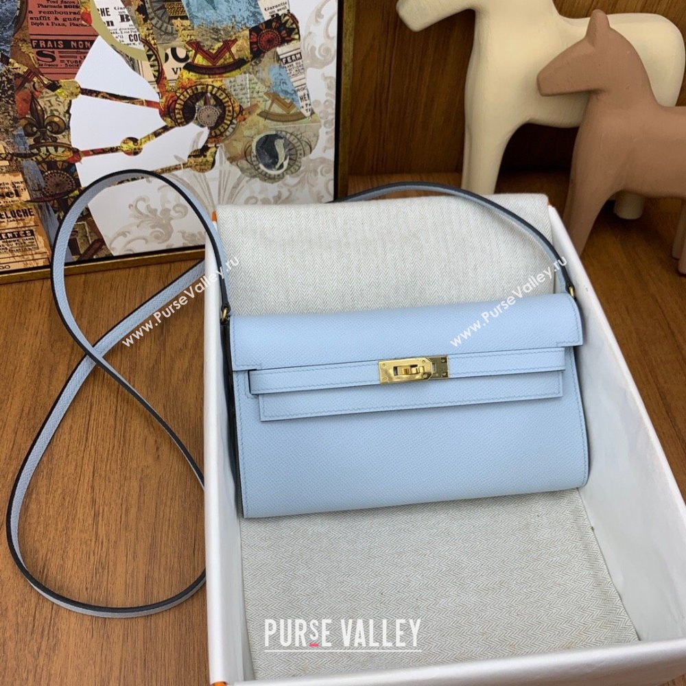 Hermes Kelly To Go Wallet Bag in Original Epsom Leather Grail Blue/Gold 2024(Full Handmade) (XYA-24100806)