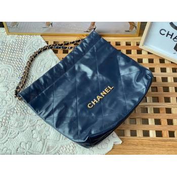 Chanel 22 Small Bag in Shiny Calfskin AS3260 SM03 Deep Blue/Gold 2024 (SM-24062420 )