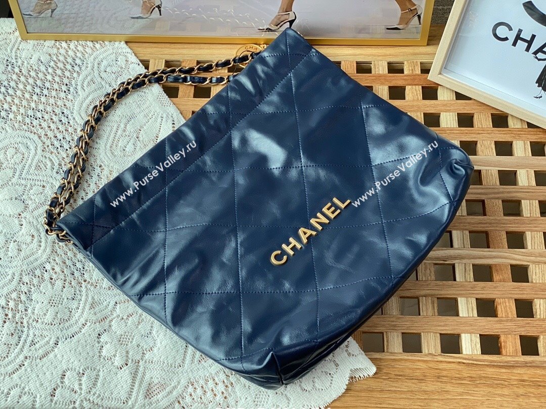 Chanel 22 Small Bag in Shiny Calfskin AS3260 SM03 Deep Blue/Gold 2024 (SM-24062420 )