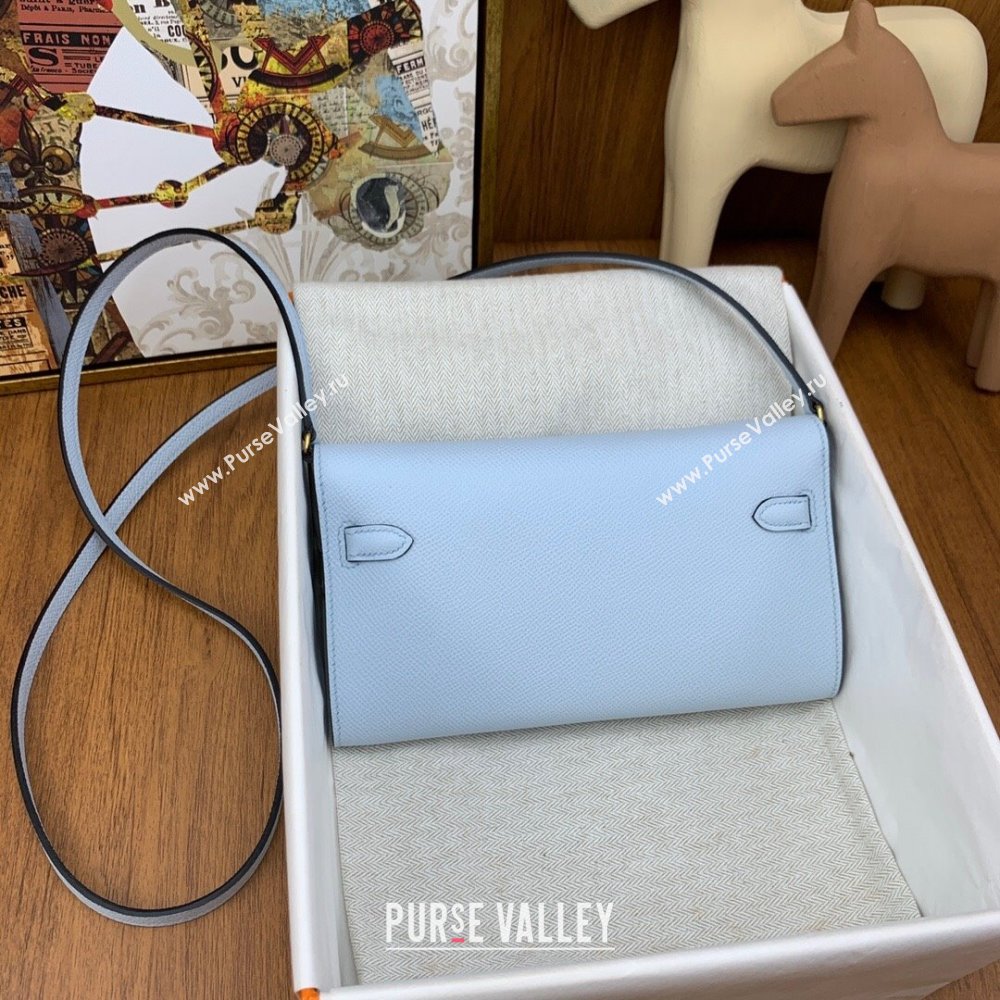 Hermes Kelly To Go Wallet Bag in Original Epsom Leather Grail Blue/Gold 2024(Full Handmade) (XYA-24100806)